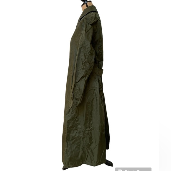 Vintage 1968 US Army Green Trench Rain Coat Nylon Rubber Coated Long Men’s Small - Picture 3 of 11